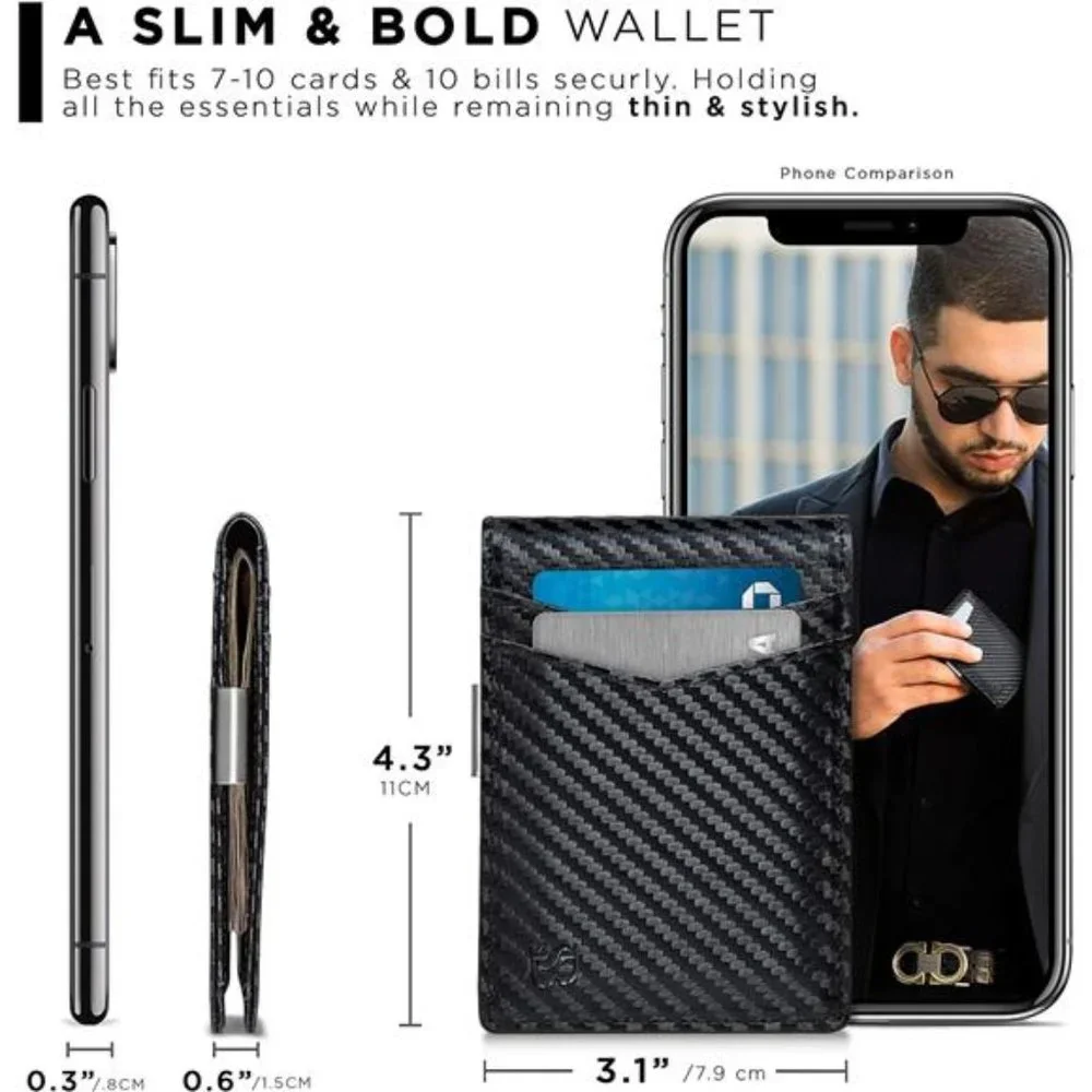 Men's Wallets slim Front Pocket RFID Blocking Card Holder Minimalist Mini Bifold